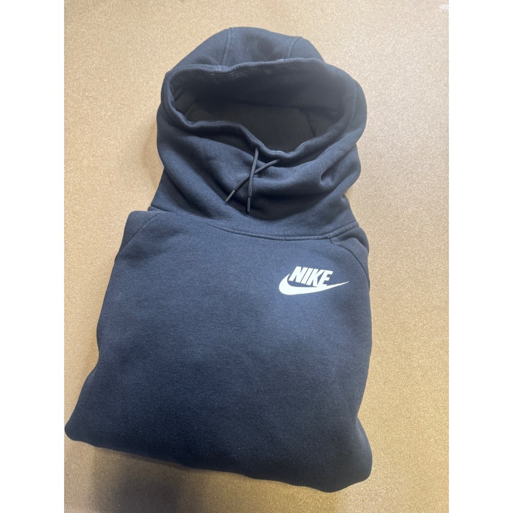 Nike Women turtleneck Club Fleece Pullover Hoodie Black Size L $89